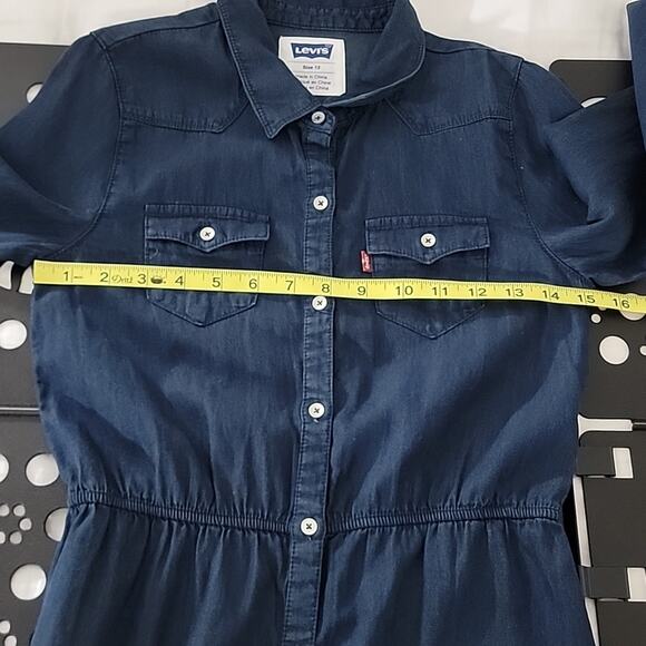 Levi's Girl's Long-Sleeve Button-Up Blue Chambray Shirt Dress 12 - Picture 9 of 14